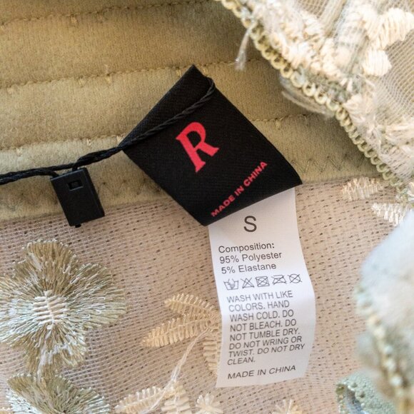 Romantic Sheer Puff Sleeve Floral Embroidered Mesh Crop Top Size Small - Picture 3 of 3